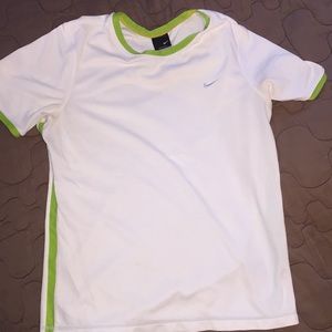 Nike white and lime green dry fit shirt.